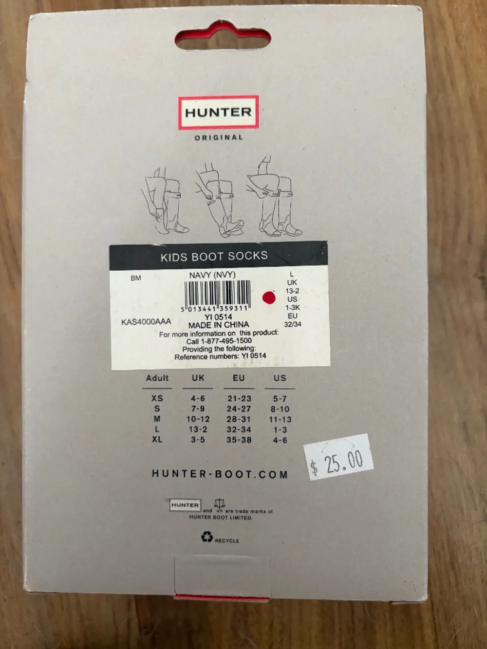 Hunter Kids Boot Socks Size Large - Navy